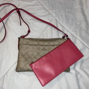 Pink/Tan Crossbody Coach Bag (small)